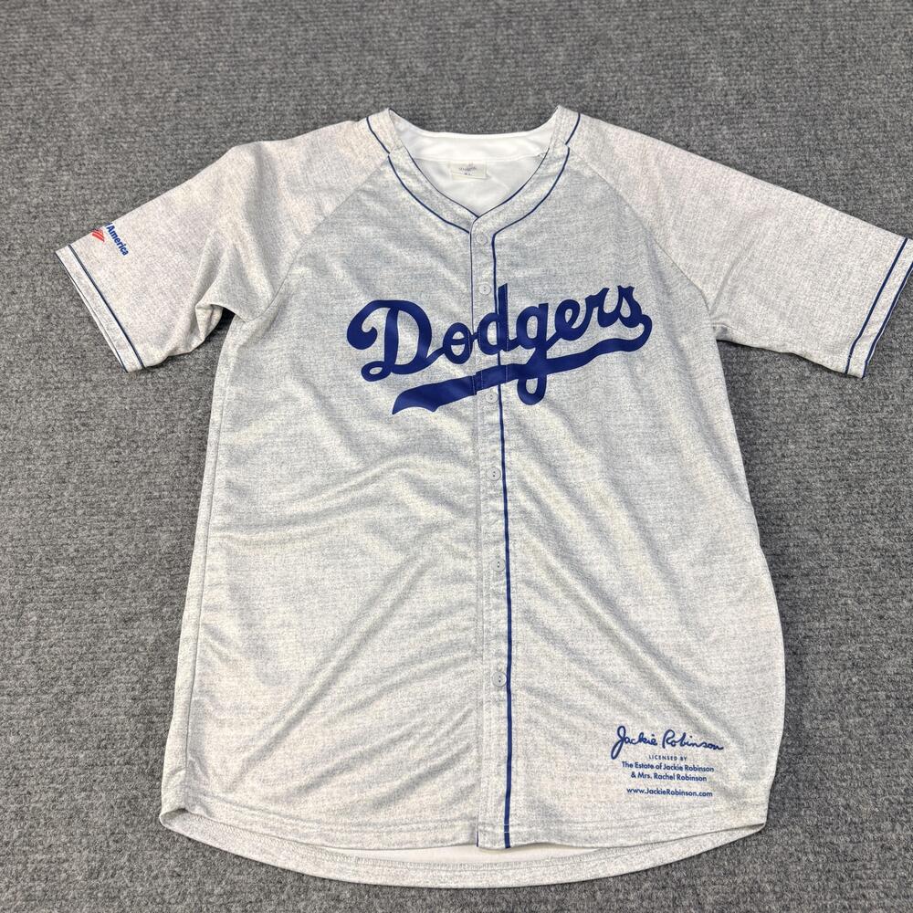 Los Angeles Dodgers Jersey Mens XL Gray Blue MLB Baseball Jackie Robinson 42